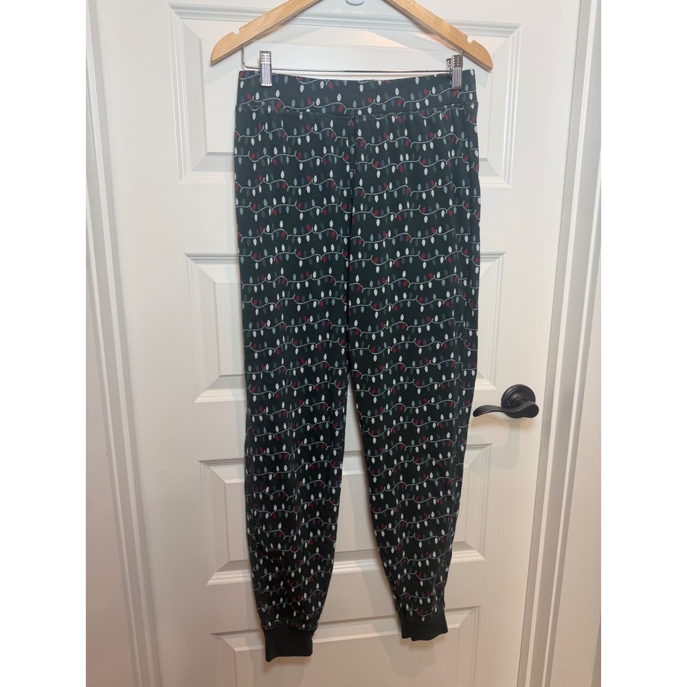 Pact Organic Cotton Christmas Lights Jogger Pajama Pants Green Large EY1-UHP